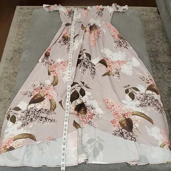 🛑SOLD🛑 🆕️ Lime Lush Taupe Floral Off Shoulder High Low Maxi Dress SIZE: M - Picture 10 of 13